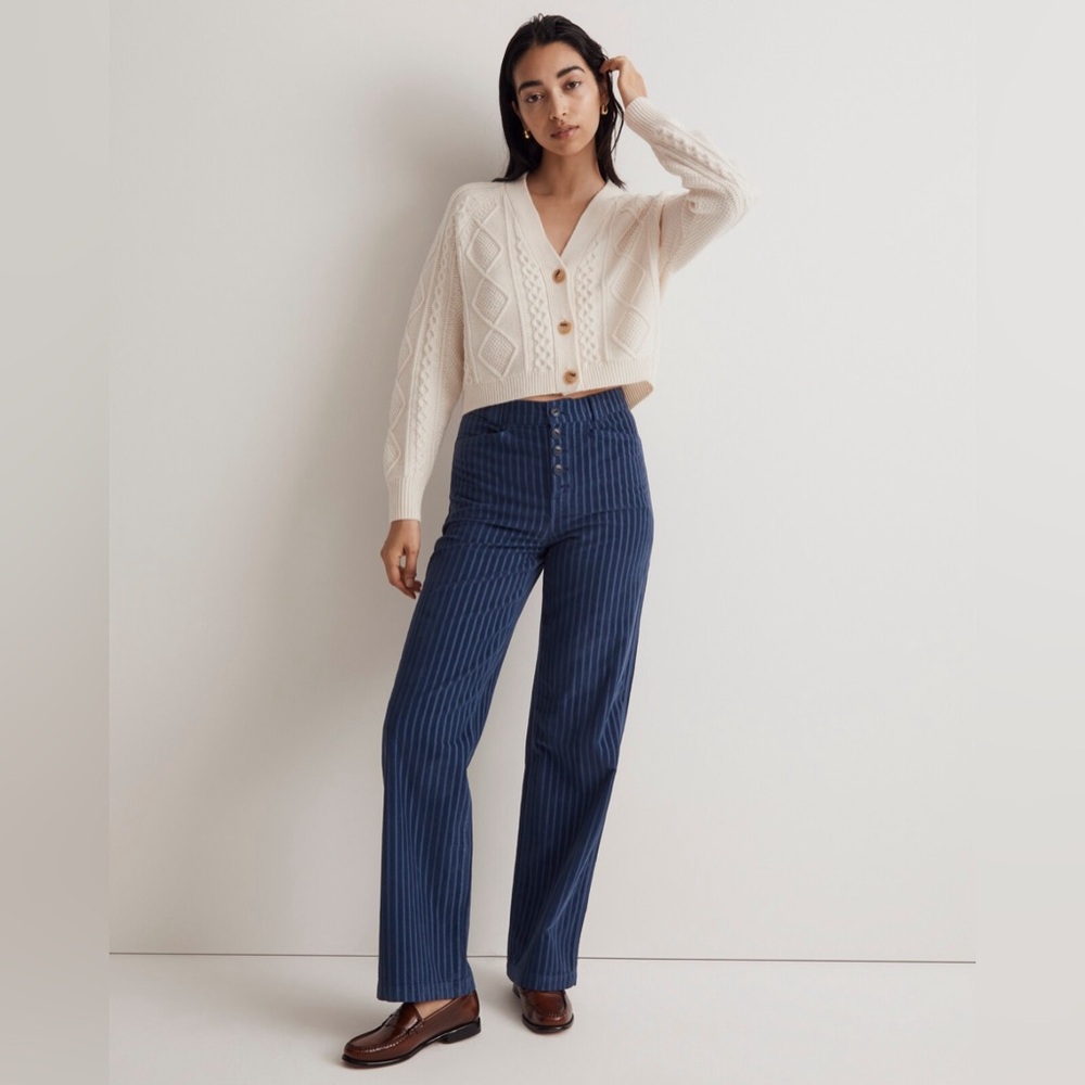 Madewell Navy Pinstripe Wide-Leg Pants